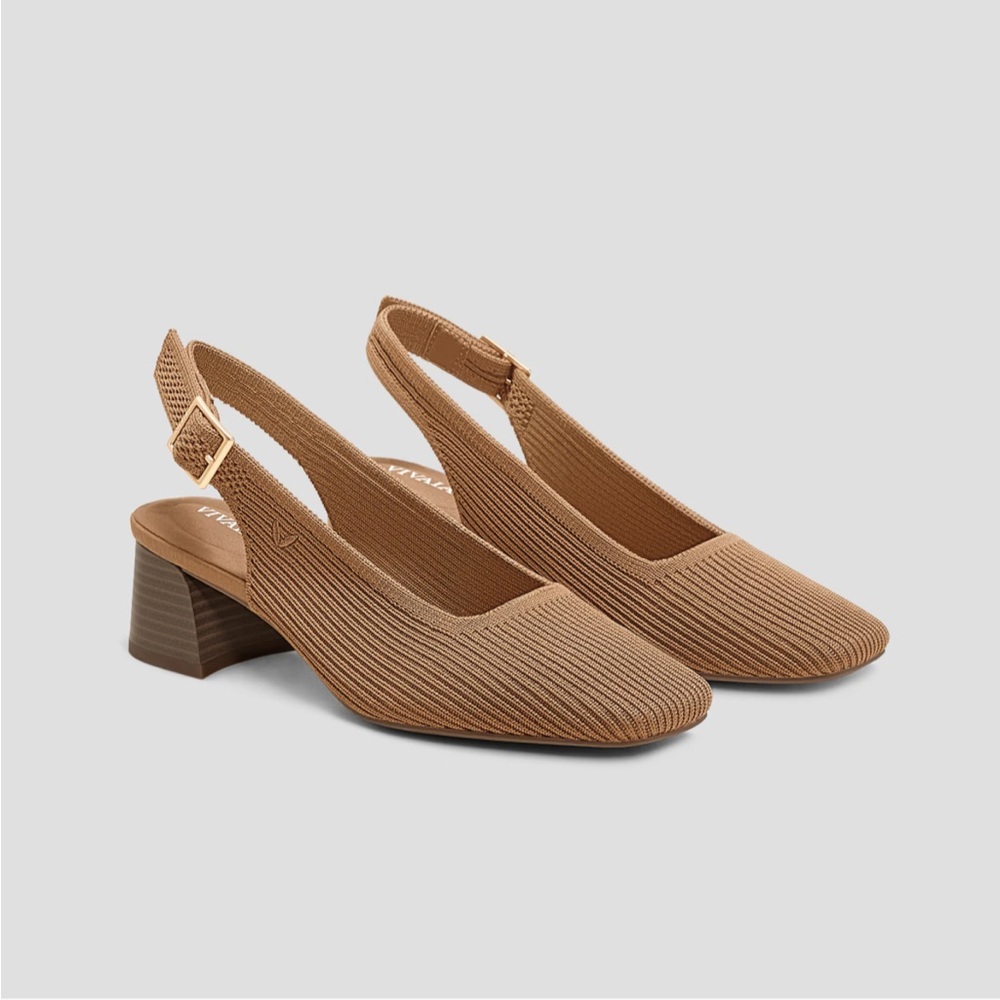Vivaia Square Toe Slingback Block Heel Melody Size 37 Nutmeg